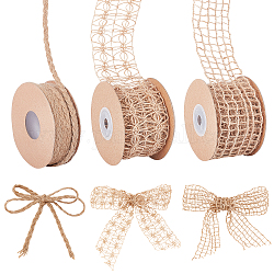 ARRICRAFT 3 Rolls 3 Style Burlap Ribbons, Gift Packaging Rope, Tan, 2 inch(50mm), about 5~10 Yards/Roll, 1 roll/style