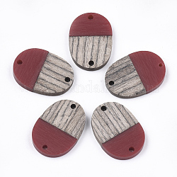 Connecteurs de liens en résine et bois de wengé, ovale, firebrick, 25x18x3~4mm, Trou: 2mm