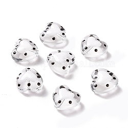 Perline di cuore di vetro, con smalto, perline in perline, bianco, 12x11.5~12.5x6.5~7mm, Foro: 0.8~1 mm