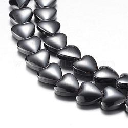 Brins de perles d'hématite synthétique magnétiques originaux, Grade a, cœur, couleur d'origine, 6x6x2.8mm, Trou: 0.8mm, Environ 69 pcs/chapelet, 15.7 pouce (40 cm)