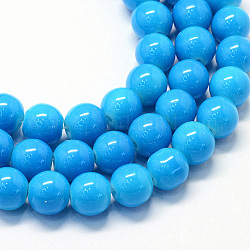 Back lackiertem Glas runde Perle Stränge, Deep-Sky-blau, 6.5 mm, Bohrung: 1.5 mm, ca. 145 Stk. / Strang, 31.8 Zoll