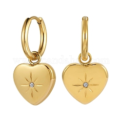 Corazón de acero de titanio con aretes de aro colgantes de sol para mujer, dorado, 26x15mm