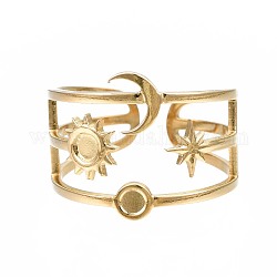 304 offener Manschettenring aus Edelstahl mit Mond und Stern, stämmiger hohler Ring für Frauen, golden, uns Größe 7 (17.3mm)