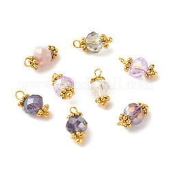 Electroplate Glass Beads Pendant, with Brass Findings, Faceted Rondelle, Lilac, 12x5.5mm, Hole: 1.4mm