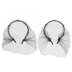 Fingerinspire 2pcs 2 estilos nupcial perla malla velo tela cintas para el cabello, accesorios para el cabello para mujeres, negro, diámetro interior: 128x110 mm, 1pc / estilo
