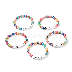 Bracelets extensibles lettre perles acryliques, Bracelets d'enfants, avec des perles en bois naturel, couleur mixte, diamètre intérieur: 1-7/8 pouce (4.8 cm)