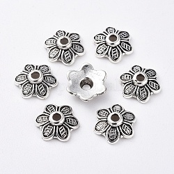 Tibetan Style Caps, Flower, Lead Free & Cadmium Free, Antique Silver, 10.5x3.5mm, Hole: 2mm