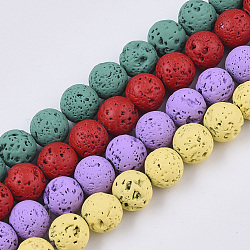 Brins de perles de pierre de lave naturelle peintes à la bombe, ronde, couleur mixte, 4mm, Trou: 0.7mm, Environ 91~93 pcs/chapelet, 15.75 pouce (40 cm)
