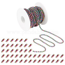 5M Ion Plating(IP) Rainbow Color 304 Stainless Steel Ball Chains, with 10Pcs Ion Plating(IP) 304 Stainless Steel Ball Chain Connectors, with Spool, Ball Chains: 3mm