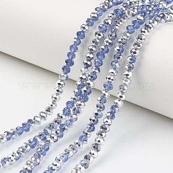Chapelets de perles en verre transparent électrolytique, demi-argenté, facette, rondelle, bleu acier, 6x5mm, Trou: 1mm, Environ 85~88 pcs/chapelet, 16.1~16.5 pouce (41~42 cm)