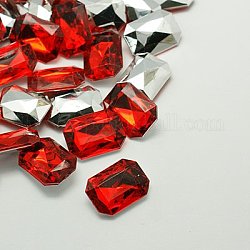 Imitation Taiwan Acrylic Rhinestone Cabochons, Pointed Back & Faceted, Rectangle Octagon, Red, 8x6x2.5mm
