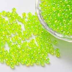 Eco-Friendly Transparent Acrylic Beads, Round, AB Color, Lawn Green, 4mm, Hole: about 1.2mm; about 17000pcs/500g.