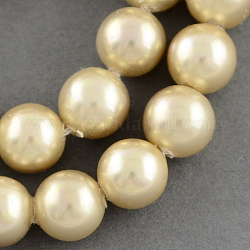 Shell Bead Strands, Imitation Pearl Bead, Grade A, Round, BurlyWood, 14mm, Hole: 1mm, 28pcs/strand, 15.7inch