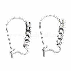 304 Stainless Steel Hoop Earrings Findings Kidney Ear Wires, with Clear Cubic Zirconia, Stainless Steel Color, 20x12x2mm, Pin: 0.7mm