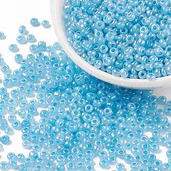 13G 8/0 Glass Seed Beads, Ceylon, Round, Pale Turquoise, 3mm, Hole: 1mm