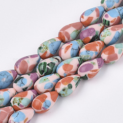 Chapelets de perles de pierres précieuses synthétiques, teinte, larme, colorées, 16~16.5x10mm, Trou: 1mm, Environ 25 pcs/chapelet, 16.1 pouce