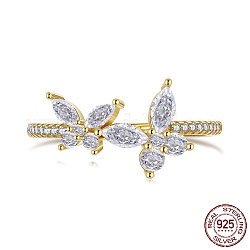 925 стерлингового серебра кольца перста, с бабочкой из циркония для женщин, реальный 18k позолоченный, прозрачные, 1.8 мм, размер США 7 (17.3 мм)