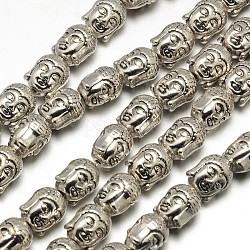 Tête de Bouddha style tibétain brins en alliage de perles, sans plomb, argent antique, 11x9x8mm, Trou: 2mm, Environ 19 pcs/chapelet, 8 pouce