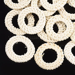 Reed caña hecha a mano / anillos de unión de ratán tejidos, Para hacer pendientes de paja y collares., anillo, gasa de limón, 37~43x4~5mm, diámetro interior: 19~24 mm