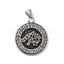 304 Stainless Steel Pendants, Norse Valknut Rune with Wolf, Antique Silver, 41.5x35x3mm, Hole: 7.5x4mm
