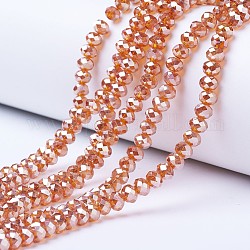 Chapelets de perles en verre électroplaqué, platinée, facette, rondelle, chocolat, 6x5mm, Trou: 1mm, Environ 85~88 pcs/chapelet, 16.1~16.5 pouce (41~42 cm)