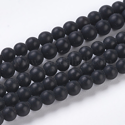 Natural Black Agate Beads Strands, Grade A, Frosted, Round, Dyed & Heated, 3mm, Hole: 1mm, about 128pcs/strand, 15.5 inch