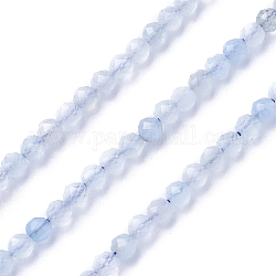 Chapelets de perles en aigue-marine naturelle, facette, ronde, 3~3.5mm, Trou: 0.5mm, Environ 115~130 pcs/chapelet, 14.5~16.1 pouce (37~41 cm)