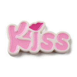 不透明な樹脂エナメルカボション  単語のキス  ピンク  22x41.5x5mm
