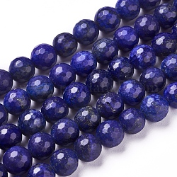 Chapelets de perles en lapis-lazuli naturel, teinte, facette, ronde, 10mm, Trou: 1mm, Environ 37 pcs/chapelet, 14.9 pouce ~ 15.1 pouces