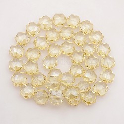 Hexagonale electroplate pleine arc plaqué perles de verre brins, facette, jaune clair, 15x14x8mm, Trou: 1mm, Environ 50 pcs/chapelet, 23.6 pouce