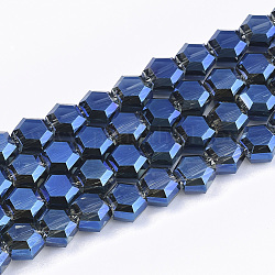 Chapelets de perles en verre électroplaqué, facette, hexagone, bleu royal, 5x6x4mm, Trou: 1mm, Environ 100 pcs/chapelet, 20.4 pouce