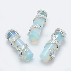 Ciondoli Opalite, con accessori di ottone, colonna con drago, platino, 40.5~41.5x14x15mm, Foro: 3.5x5 mm