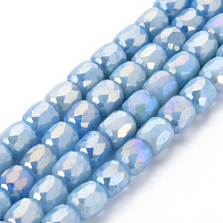 Opaque Baking Painted Glass Beads Strands, Imitation Stones, Faceted, AB Color Plated, Column, Light Sky Blue, 8x8mm, Hole: 1.2mm, about 60pcs/strand, 19.69 inch(50cm)