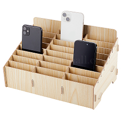 BENECREAT 24-Grid Wooden Cell Phone Storage Box, Beige Mobile Phone Management Storage Box Desktop Organizer for Office and School Supplies, Maple Wood Color