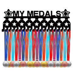 Cadre porte-médailles en fer, 20 présentoir à médailles à crochets, avec des vis, noir, médaille, 130x400mm, Trou: 5mm