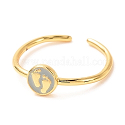 Foot Print Golden Cuff Rings for Women, Brass Enamel Open Rings, Light Grey, US Size 6 3/4(17.1mm), 1.5mm