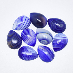 Natürlicher gebänderter Achat / gestreifte Achat-Cabochons, gefärbt, Träne, Blau, 25x18x6~7 mm