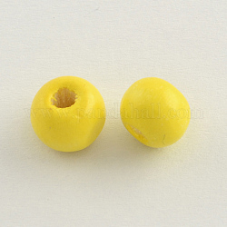 Dyed Wood Beads, Round, Lead Free, Yellow, 18x17mm, Hole: 4mm