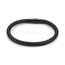 Bracelets homme cordon en cuir tressé, avec fermoirs magnétiques en 304 acier inoxydable, noir, 8-1/4 pouce (21 cm), 6mm
