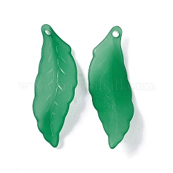 Gefrostete Harzanhänger, Blatt, grün, 29x10x3 mm, Bohrung: 1.5 mm