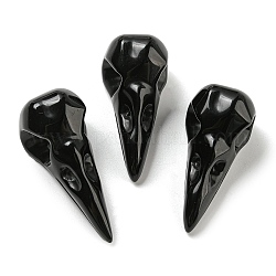 Pendentifs en obsidienne naturelle, breloques de crâne de tête d'oiseau, 47~49x20~22x20~22mm, Trou: 2~2.5mm