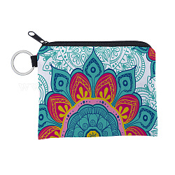 Clutch-Taschen aus Polyester mit Mandala-Blumenmuster, Geldbörse mit Reißverschluss und Schlüsselring, für Frauen, Rechteck, Purpur, 12x9.5 cm