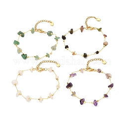 Braccialetto di perline di pietre preziose naturali miste per le donne della ragazza, bracciale a catena in ottone, oro, 6-3/4 pollice (17.3 cm)