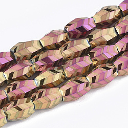 Electroplate Glass Beads Strands, Frosted, Faceted, Barrel, Orchid, 7.5x7.5x11mm, Hole: 1.2mm, about 60pcs/strand, 25.9 inch