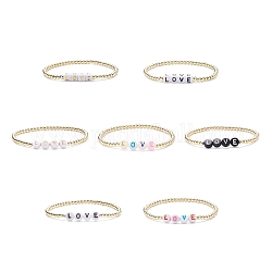 7pcs 7 bracelets extensibles en hématite synthétique de style sertis de perles de lettres acryliques, bijoux en pierres précieuses pour femmes, couleur mixte, diamètre intérieur: 2-3/8 pouce (6.1 cm), 1pc / style