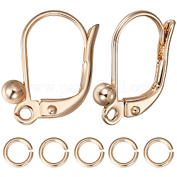 Beebeecraft 8 Pairs Brass Leverback Earring Findings, with Horizontal Loops, with 20Pcs Jump Rings, Real 14K Gold Plated, 15x12.5x3mm, Hole: 1.4mm, Pin: 0.8mm