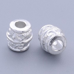 チベット風合金ビーズ  鉛フリー＆カドミウムフリー  バレル  銀色のメッキ  約8 mm幅  厚さ8mm  穴：3.2mm