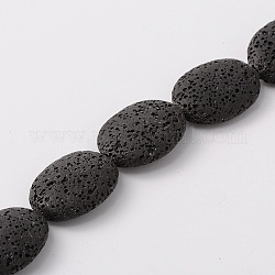 Brins de perles de pierre de lave synthétique ovales teints, noir, 26~27x20~21x8mm, Trou: 1mm, Environ 15 pcs/chapelet, 15.3 pouce