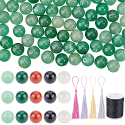 Superfindings bricolage kits de fabrication de colliers de pierres précieuses, y compris l'aventurine verte naturelle et l'onyx noir et l'agate rouge et l'agate et les perles d'agate blanche, Décorations de gland en polyester, perles de pierre gemme: 132pcs / box