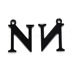 304 charms alfabeto de acero inoxidable, electroforesis negro, letter.n, 12x9.5x1mm, agujero: 1 mm